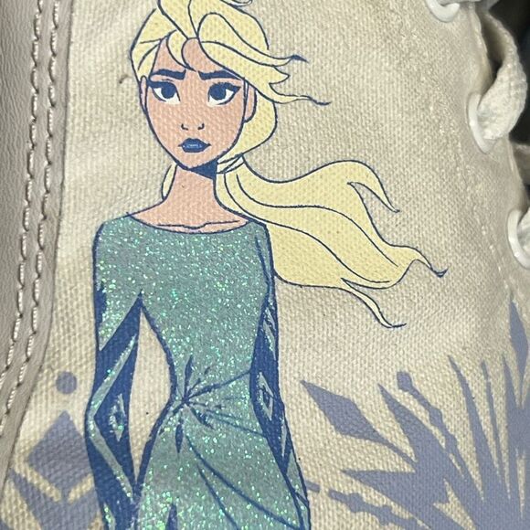 Converse All Star High Tops Junior 3 Disney Frozen White Elsa Glitter - Picture 9 of 12